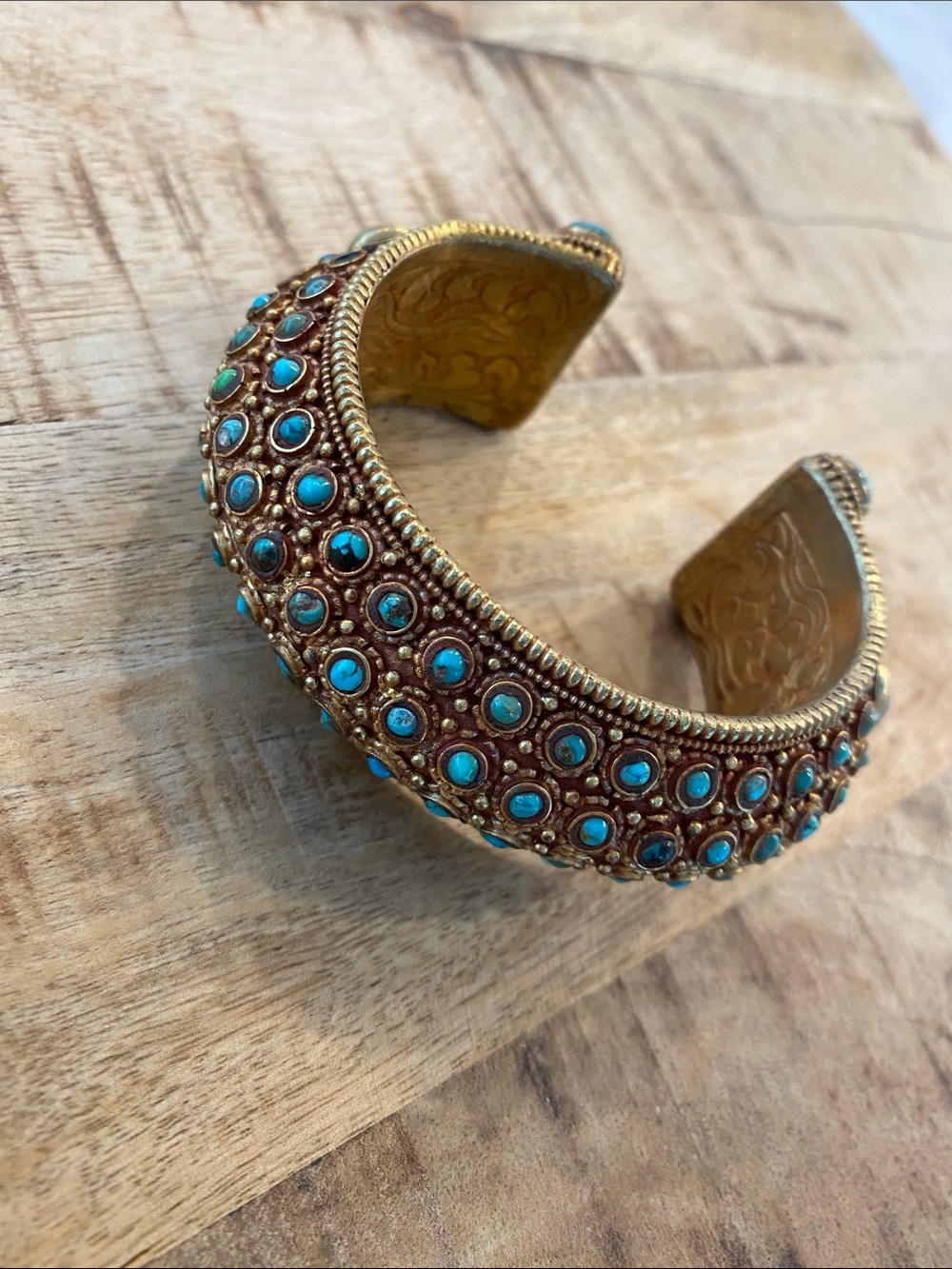 Tibetan Turquoise and Gold Beaded Cuff Bracelet